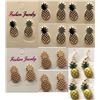 Image 1 : Qty 10 Pair Pineapple Earrings: 3 Gold-Tone, 5 Silver-Tone, 2 Enamel, Misc Designs