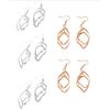 Image 1 : Qty 5 Long Swirls Hook Pierced Dangle Earrings: 2 Gold-Tone, 3 Silver-Tone
