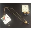 Image 3 : Qty 2 Gold-Tone Barrel w/ Floral Design Hoop Pierced Earring & Necklace Sets (1 w/ Black Pearl Bead)
