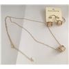 Image 9 : Qty 2 Gold-Tone Barrel w/ Floral Design Hoop Pierced Earring & Necklace Sets (1 w/ Black Pearl Bead)