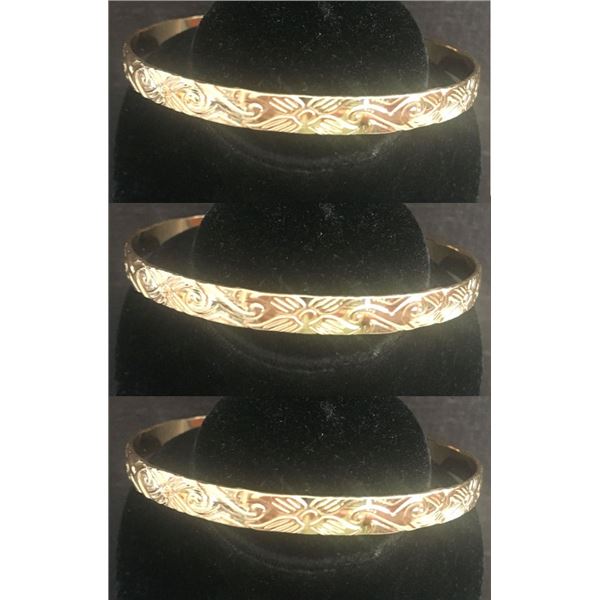 Qty 3 Fashion Gold-Tone Floral Swirl 5mm Hawaiian Bangle Bracelet (large - 80mm dia)