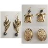 Image 1 : Qty 3 Pair Gold-Tone Hawaiian Earrings: Honu Turtle, Leaf & Floral (approx. 3"L)