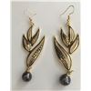 Image 2 : Qty 3 Pair Gold-Tone Hawaiian Earrings: Honu Turtle, Leaf & Floral (approx. 3"L)