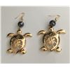Image 3 : Qty 3 Pair Gold-Tone Hawaiian Earrings: Honu Turtle, Leaf & Bird of Paradise (approx. 3"L)