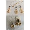 Image 1 : Qty 2 Gold-Tone Hawaiian Theme Hook Pierced Earring & Necklace Sets: Pineapple 3" & Hibiscus 1.75"