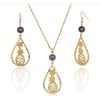 Image 2 : Qty 2 Gold-Tone Hawaiian Theme Hook Pierced Earring & Necklace Sets: Pineapple 3" & Hibiscus 1.75"
