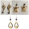 Image 1 : Qty 3 Pair Gold-Tone Hawaiian Earrings: Honu Turtle, Leaf & Hibiscus (approx. 3"L)