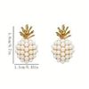 Image 4 : Qty 6 Pair Gold-Tone Pineapple Earrings w/ Pearl Bead Accents (approx. 0.75"L)