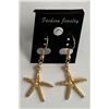 Image 3 : Qty 9 Pair Gold-Tone Starfish & Shell Pierced Earrings, Misc Sizes
