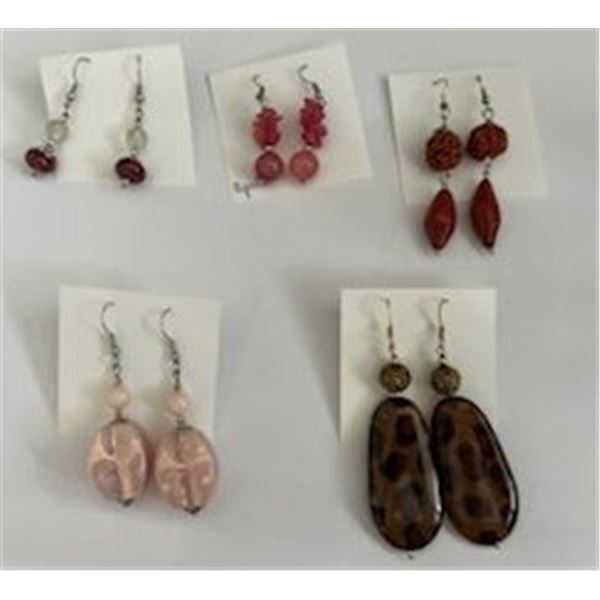Qty 5 Hook Dangle Stone & Bead Earrings, Misc Sizes, Handcrafted by Local Artisan