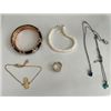 Image 1 : Misc Costume Jewelry: Pineapple & Faux Puka Shell Anklet, Metal Enamel Bracelet, Abalone Shell Heart