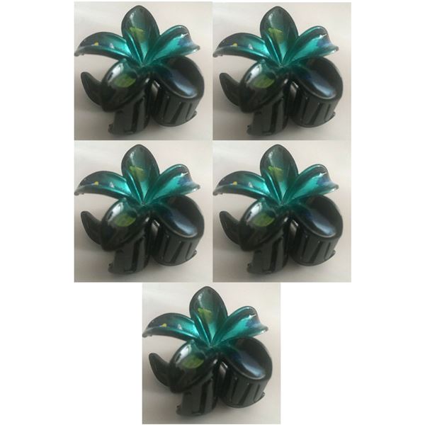 Qty 5 Hard Plastic Aqua Green Plumeria Flower Hair Claws Clips (approx. 2.5" dia)