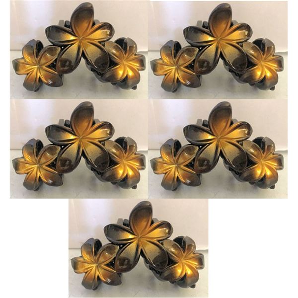 Qty 5 Hard Plastic Medium Plumeria Yellow Triple Flower Hair Claws Clips (approx. 2.75"L)