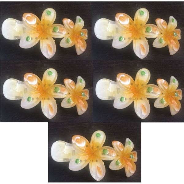 Qty 5 Hard Plastic Large Plumeria Yellow Flower Hair Claws Banana Clips (approx. 4"L)
