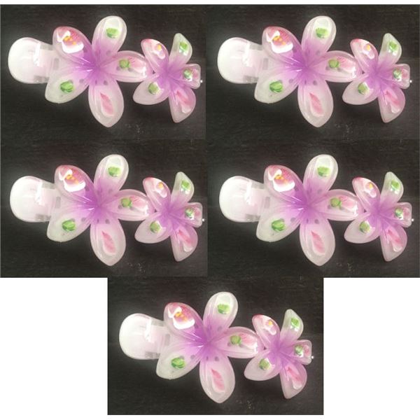 Qty 5 Hard Plastic Large Plumeria Purple Flower Hair Claws Banana Clips (approx. 4"L)