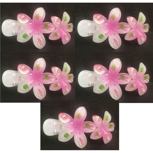 Qty 5 Hard Plastic Large Plumeria Pink Flower Hair Claws Banana Clips (approx. 4"L)
