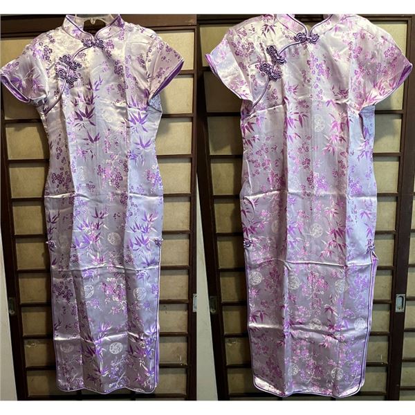 Qty 2 New Asian Dresses w/ Oriental Clasps & Slits: Size XL (35" bust/52"L), Size XXXXL (40"bust/54"