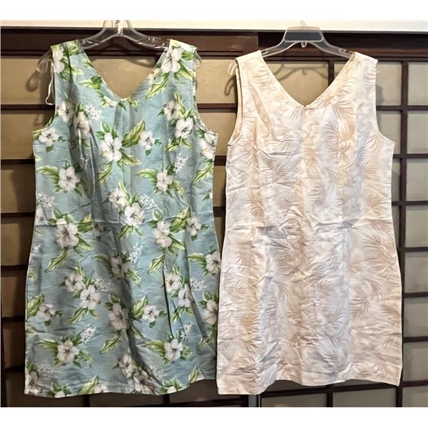 Qty 2 New CT Fashions Hawaii Sleeveless Short Zipper Dresses Size 2X Blue (42" bust/36"L) & XL (40")