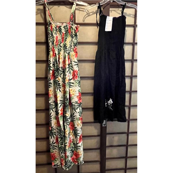 Qty 2 Elastic One Size Tube Dresses: New Favant Short Black & Winnie Fashion Floral Long (pre-owned)