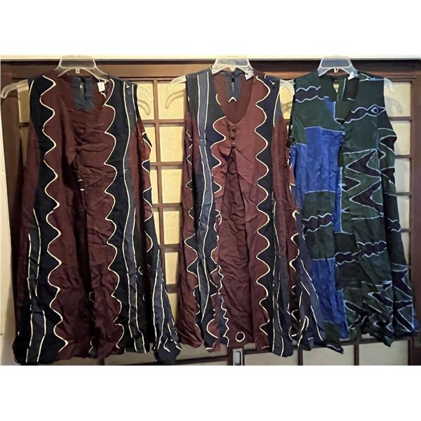 Qty 3 New United Trading Size Large Sleeveless Vest Dresses (40" bust) w/ Open Front & Tie Back