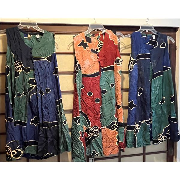 Qty 3 New United Trading Size Medium Sleeveless Vest Dresses (35" bust) w/ Open Front & Tie Back
