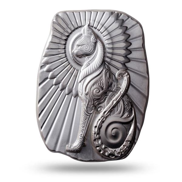 5oz .999 Fine Silver - Ancient Egyptian Cat - Bar. Detailed.