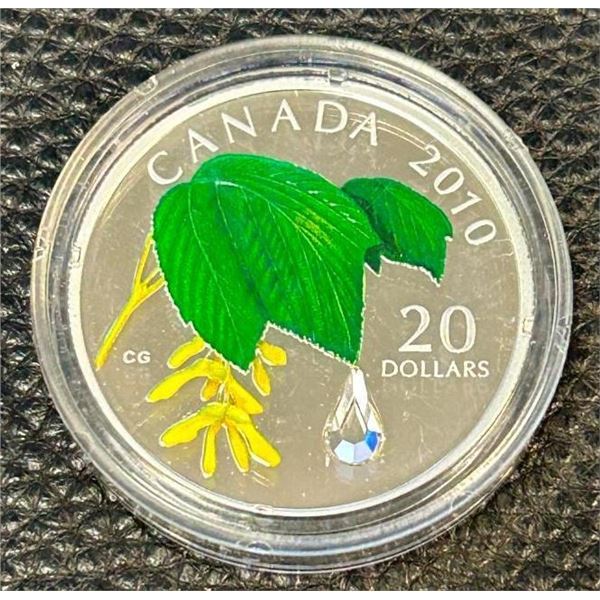 Sold Out - 2010 Canada $20 Maple Leaf Crystal Raindrop Fine Silver