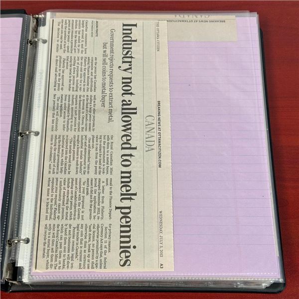 Final Year of Penny Estate Binder with Newspaper Articles.