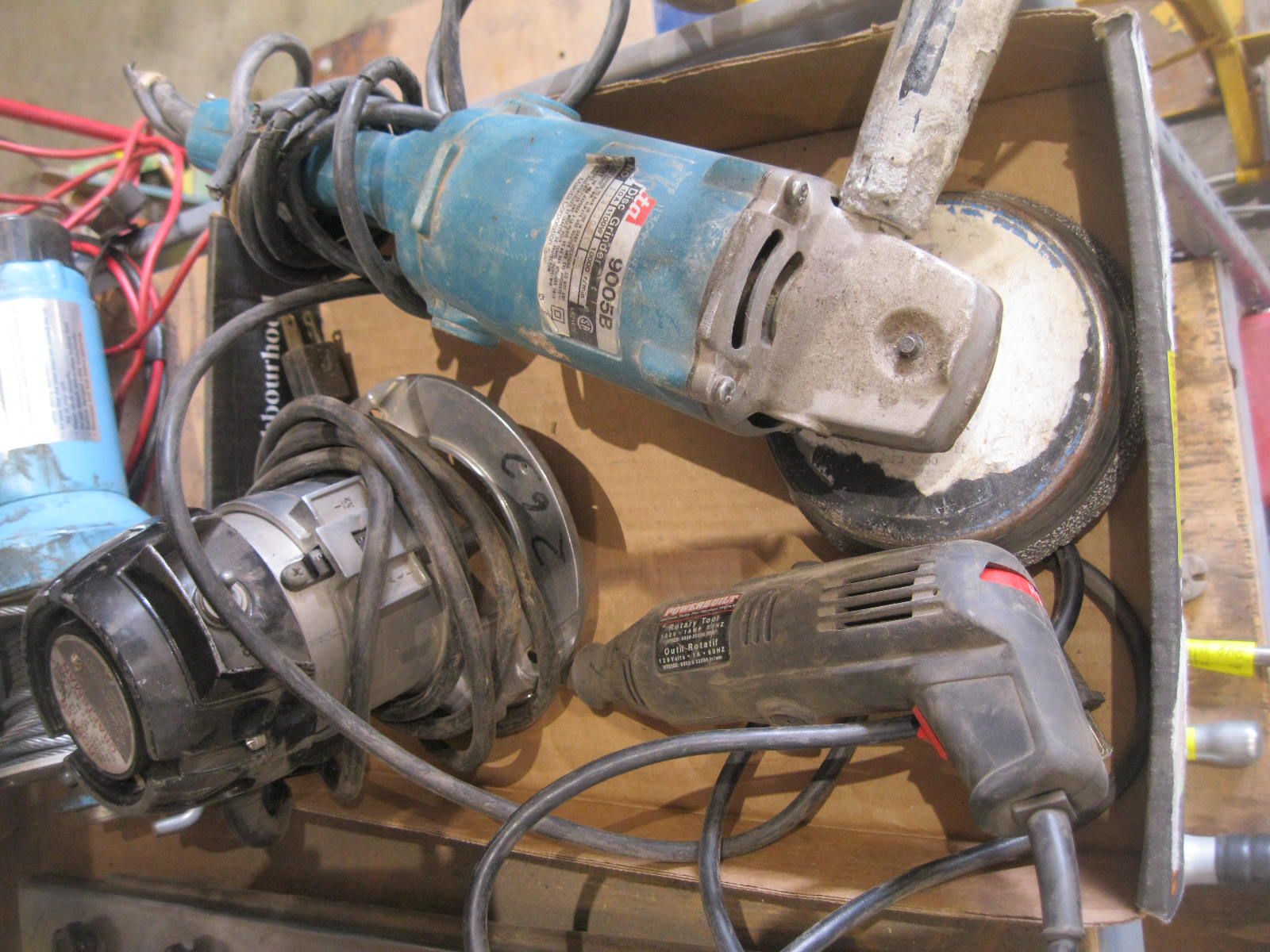 MISC: MAKITA ANGLE GRINDER, SM. ROTARY TOOL & ROUTER