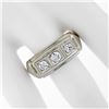 Image 3 : Men's Antique Art Deco 14K White Gold 0.75 ctw European Diamond 3 Stone Band Rin