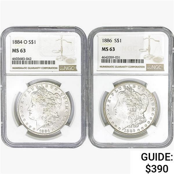 [2] Morgan Silver Dollars NGC MS63 [1884-O, 1886]