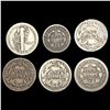 Image 2 : (5) Dimes & (1) Half Dime NICELY CIRCULATED