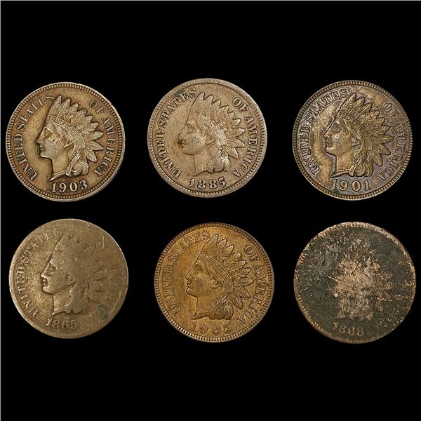 (6) Indian Head Cents (1865, 1868, 1885, 1901, 1903, 1905) NICELY CIRCULATED