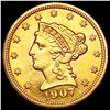 Image 1 : 1907 $2.50 Gold Quarter Eagle CHOICE BU