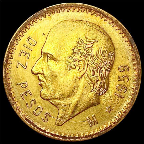 1959 Mexico 10 Pesos 0.2411oz Gold UNCIRCULATED