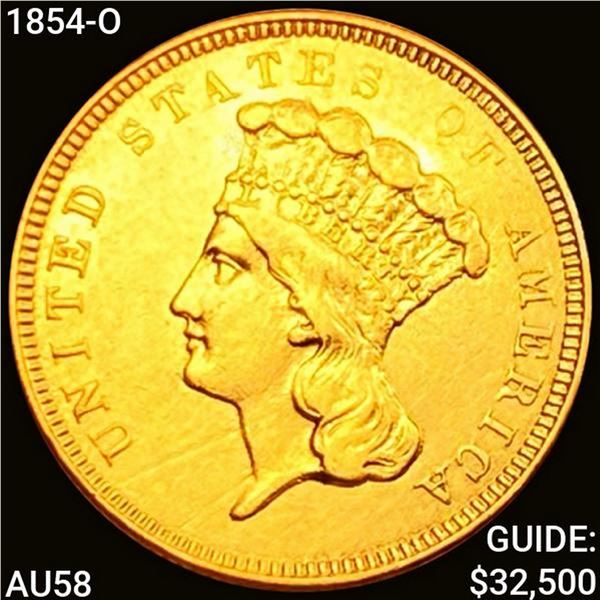 1854-O $3 Gold Piece CHOICE AU