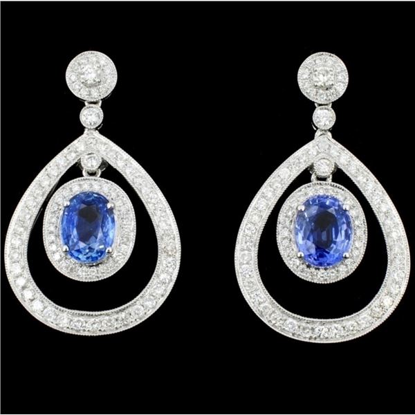 18K Gold 4.21ct Sapphire & 1.53ct Diamond Earrings