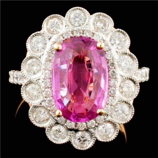 18K Gold 3.01ct Sapphire & 0.97ctw Diamond Ring