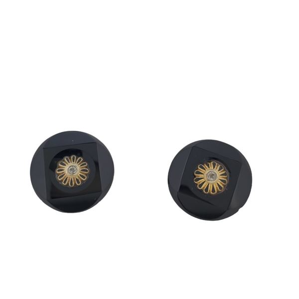14K Gold Black Onyx and Diamond Earrings