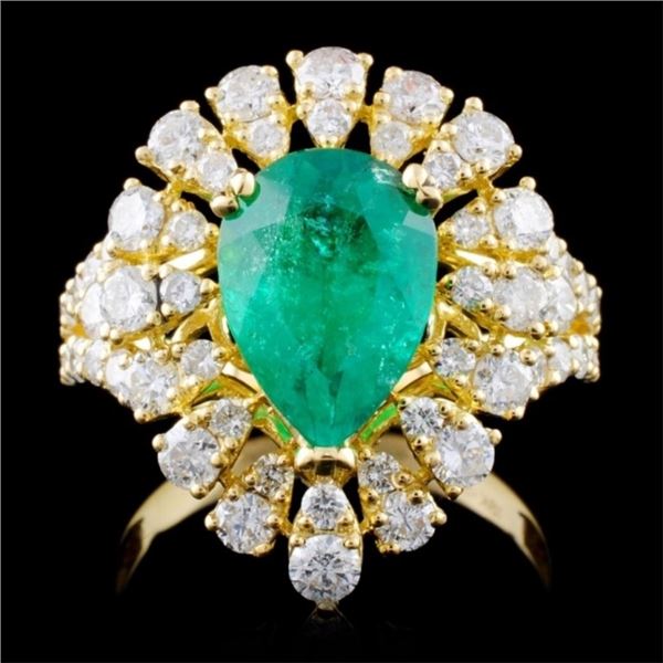 18K Y Gold 2.12ct Emerald & 1.68ct Diamond Ring