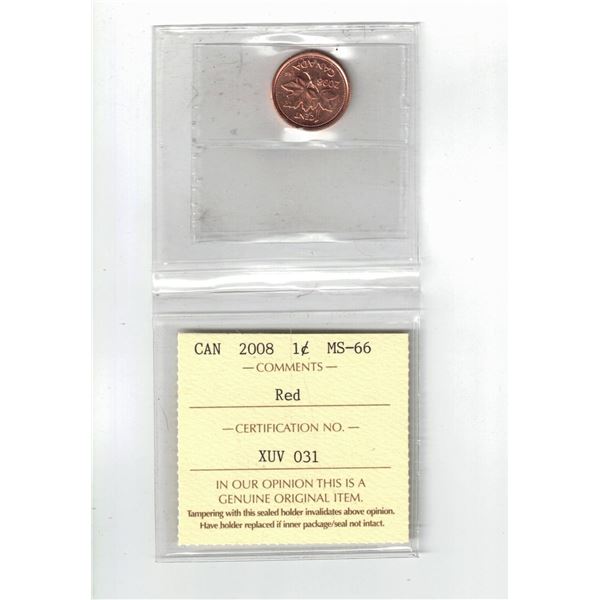2008 Canada 1¢; Red; Certified ICCS MS66