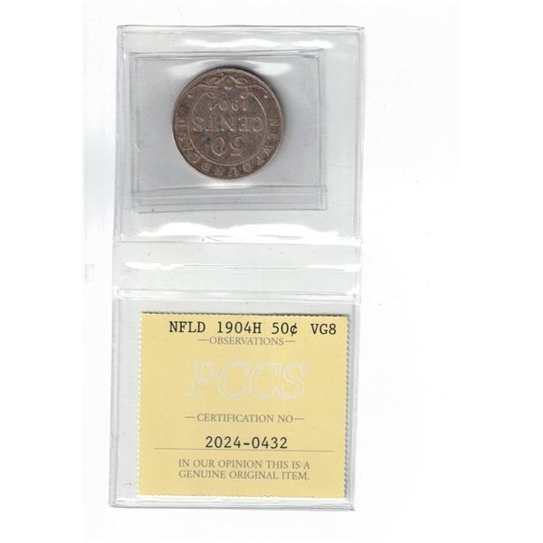 Newfoundland 1904H 50¢ Certified PCCS VG8, Professional Coin Certification System