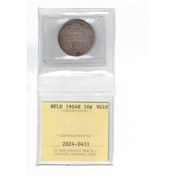 Newfoundland 1904H 50¢ Certified PCCS VG10, Professional Coin Certification System