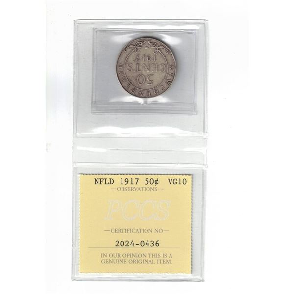 Newfoundland 1917 50¢ Certified PCCS VG10, Professional Coin Certification System