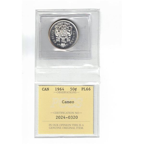 1964 Canada 50¢ Cameo PCCS PL66, Professional Coin Certification System