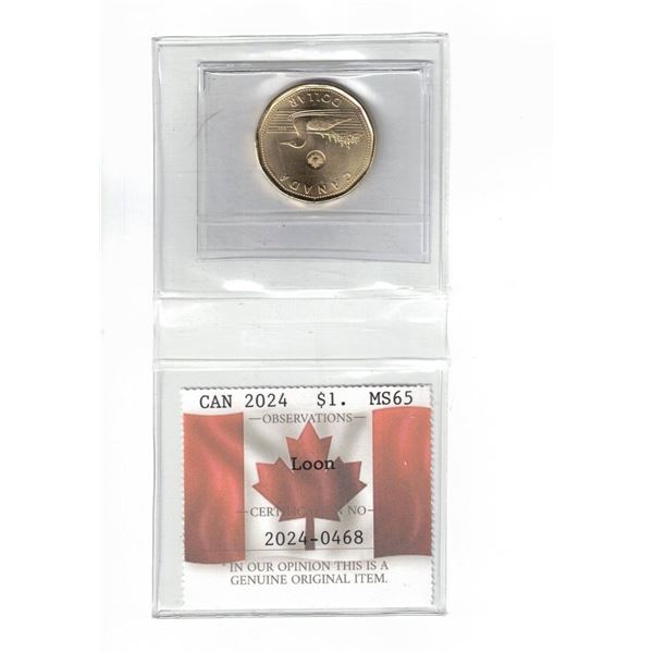 2024 Canada Label $1. Loon Certified PCCS MS65, Professional Coin Certification System
