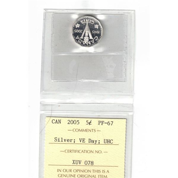 2005 Canada 5¢; VE Day; Silver; Ultra Heavy Cameo, Certified ICCS PF67