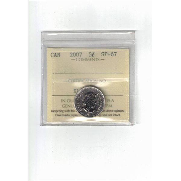 2007 Canada 5¢ Certified ICCS SP67
