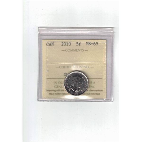 2010 Canada 5¢ Certified ICCS MS65