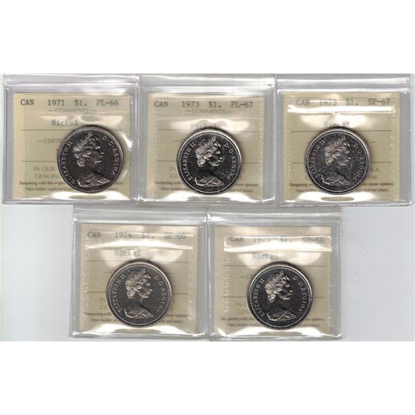 Lot of 5 Nickel Dollars 1971-73-73-74-75